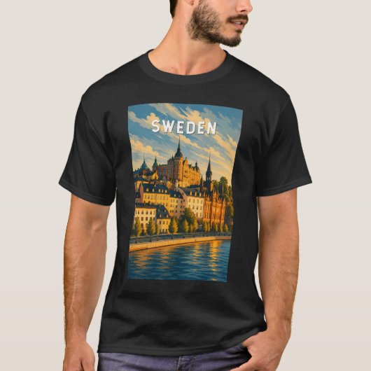 スウェーデン イラスト 旅行 アート ヴィンテージ Tシャツ (正面)