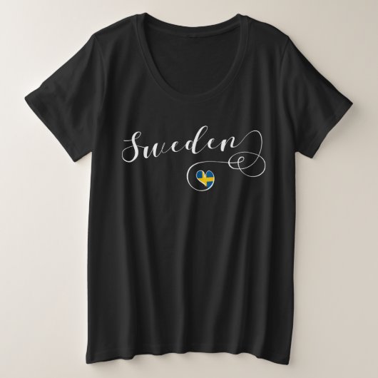 スウェーデン、スウェーデン国旗ハート プラスサイズTシャツ (デザイン正面)