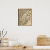 スウェーデン、ノルウェーの地図(Arrowsmith) ポスター (キッチン)