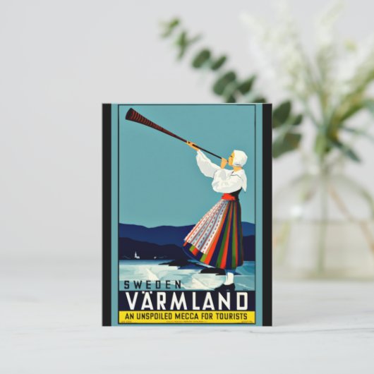 スウェーデン,ビンテージ旅行ポスター ポストカード (スタンド正面)