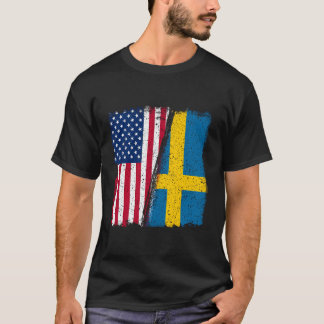 スウェーデンUsaスウェーデンUsa愛するSverige Usa国旗 Tシャツ