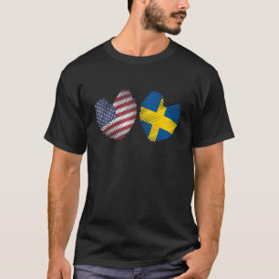 スウェーデンUSAハートアメリカ国旗スウェーデン国旗Love H Tシャツ