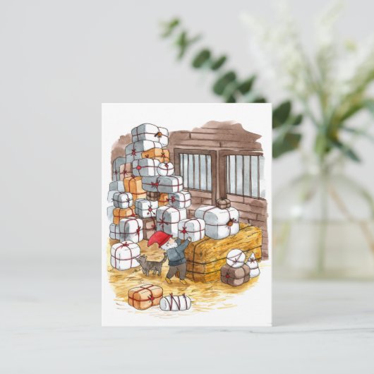 スウェーデ伝統的ントムテンクリスマスウォーター色 シーズンポストカード (スタンド正面)