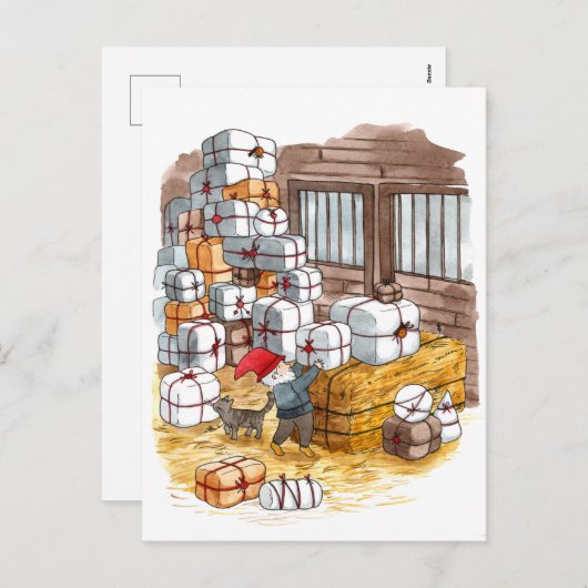 スウェーデ伝統的ントムテンクリスマスウォーター色 シーズンポストカード (正面/裏面)