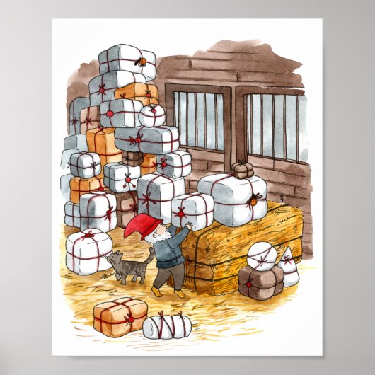 スウェーデ伝統的ントムテンクリスマスウォーター色 ポスター (正面)