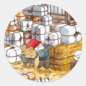 スウェーデ伝統的ントムテンクリスマスウォーター色 ラウンドシール (正面)