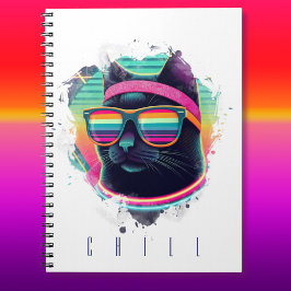 スウェートバンクールドとサングラスの80年代レトロ猫 ノートブック