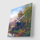 スウェ威厳のあるーデンの秋の風景のキャンプでムース スクエア壁時計 (傾斜)