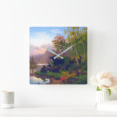 スウェ威厳のあるーデンの秋の風景のキャンプでムース スクエア壁時計 (ホーム)