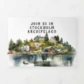 スウェ結婚ーデン図解入りの、写真付きのの地図 三つ折り招待状 (カバー)