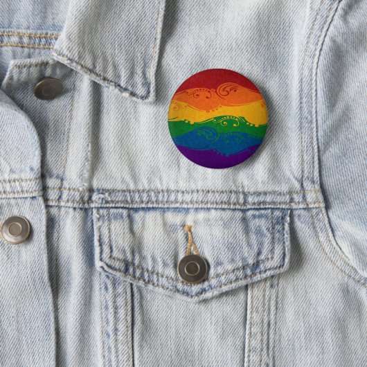 スウォーファンシードと渦巻きLGBTQプライド虹の旗 缶バッジ (インサイチュ)