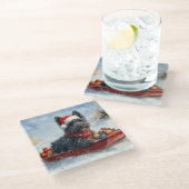 スエッジクリスマスのブービアデフランドレスドッグ ガラスコースター (アングル)