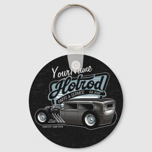 スエデパーソナライズされたセダン改造スピードショップガレージ キーホルダー (正面)