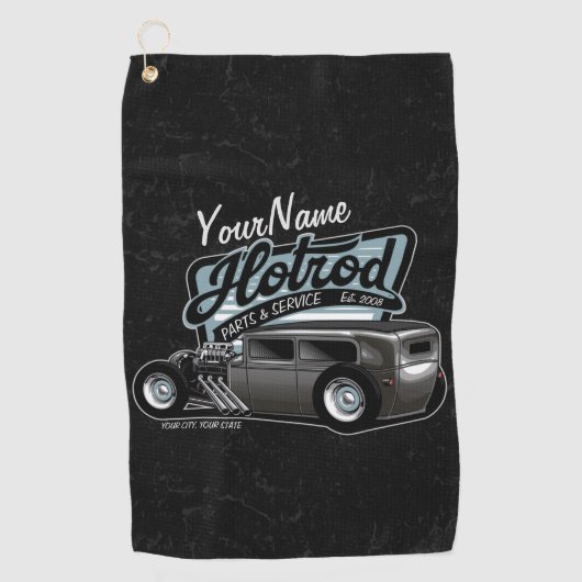 スエデパーソナライズされたセダン改造スピードショップガレージ ゴルフタオル (正面)