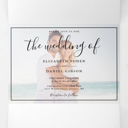 スエレガントクリプ結婚ト写真の3つ折り招待状 三つ折り招待状 (内部中)