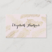 スエレガントテフェイクィリスト金ゴールド箔赤面ピンクの羽 名刺 (正面)