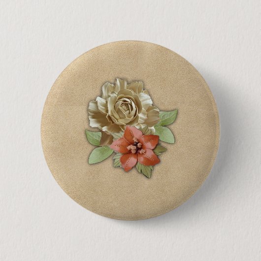 スエードの革の花 缶バッジ (正面)