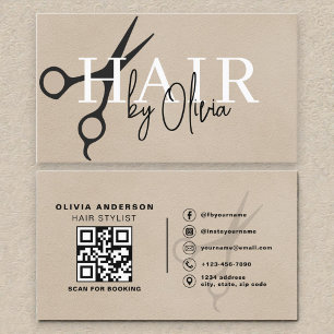 スエード調ニュートラルはさみQRコード ヘアスタイリスト 名刺