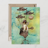 スエームパンク飛んでいるフィッシュシーシップ ポストカード (正面/裏面)