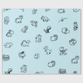 スカイお洒落ルブルーのカートゥーンディノス ラッピングペーパー (フラット)