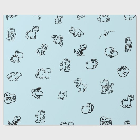 スカイお洒落ルブルーのカートゥーンディノス ラッピングペーパー (フラット)