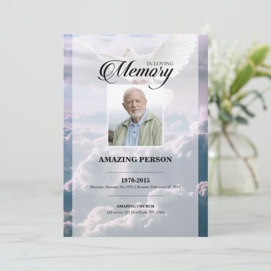 スカイと鳩の葬儀祈りの言葉カードテンプレート (スタンド正面)