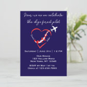 スカイの素晴らしパイロット、ハート飛行機、誕生日、シンプル 招待状 (スタンド正面)