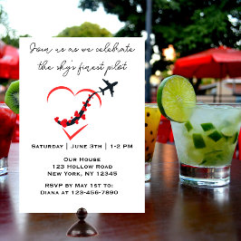 スカイの素晴らしパイロット、ハート飛行機、誕生日、シンプル 招待状