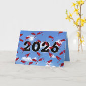 スカイの2026年卒業式用赤い帽子 カード (黄色い花)