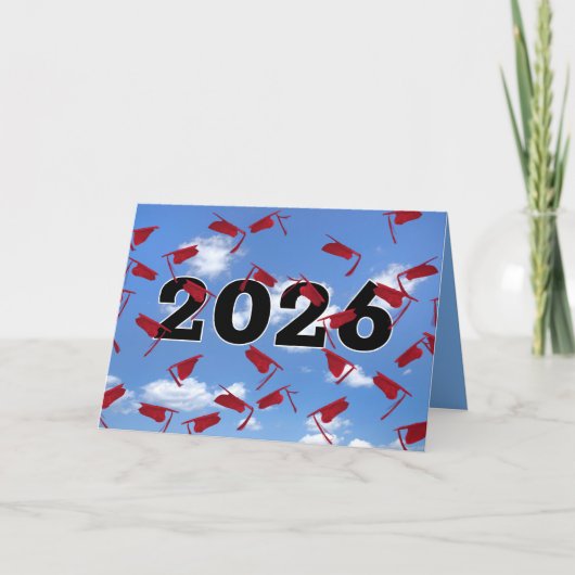 スカイの2026年卒業式用赤い帽子 カード (正面)