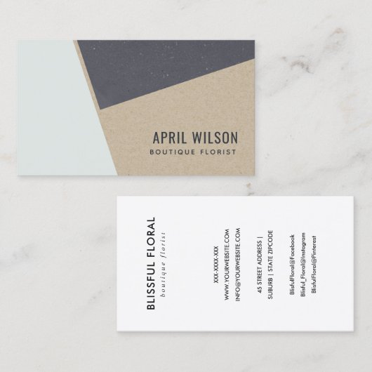 スカイアクアブルークラフトブラックセラミックジオメトリック 名刺 (正面/裏面)