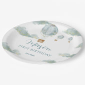 スカイアドベンチャーブルーホットエアバルーンファースト誕生日 ペーパープレート (アングル)