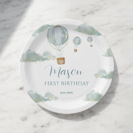 スカイアドベンチャーブルーホットエアバルーン1歳の誕生日 ペーパープレート