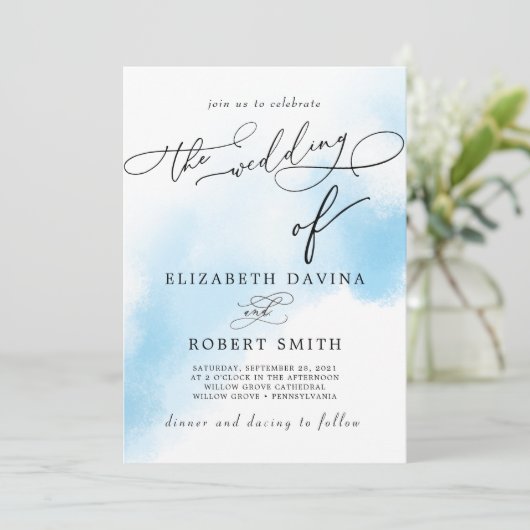 スカイウォーターカラー洗浄とエレガントな結婚式 招待状 (スタンド正面)
