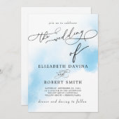 スカイウォーターカラー洗浄とエレガントな結婚式 招待状 (正面/裏面)