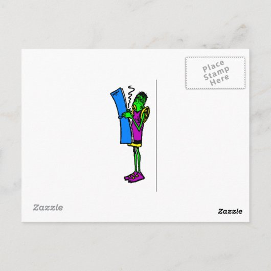 スカイガック氏は壊れた自動車を観察している ポストカード (裏面)