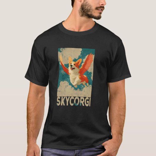 スカイコーギー 面白い レトロ 空飛ぶ コーギー かわいい 犬 Tシャツ (正面)