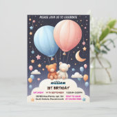 スカイジョイントベア熱気球ツインズ1st誕生日 招待状 (スタンド正面)