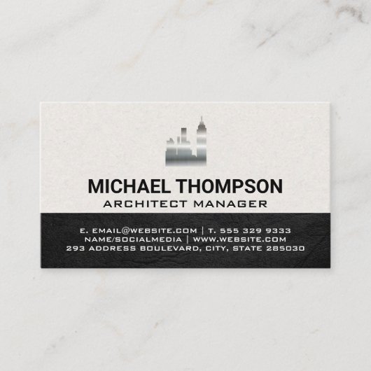 スカイスクレーパー建物アイコン |金属 名刺 (正面)