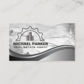 スカイスクレーパー建物 |大理石メタル背景 名刺 (正面)