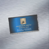 スカイスクレーパー建物 | 青いメタリック背景 マグネット名刺 (インサイチュ)