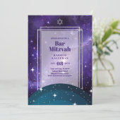 スカイズアバブバー(ユダヤ教の)バル・ミツバー銀河系ブルーエレガント金ゴールド 招待状 (スタンド正面)