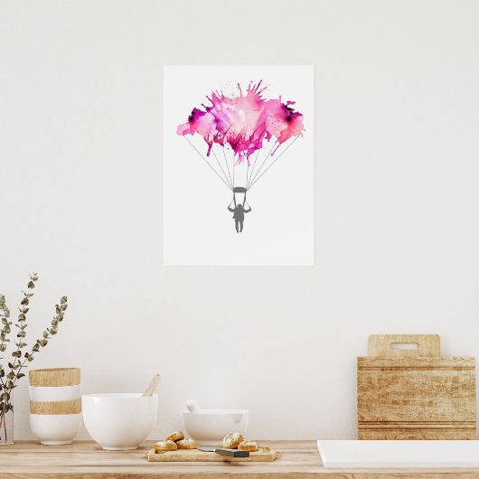 スカイダイバーパラシュートスカイダイビングパラシュートアートギフト ポスター (キッチン)