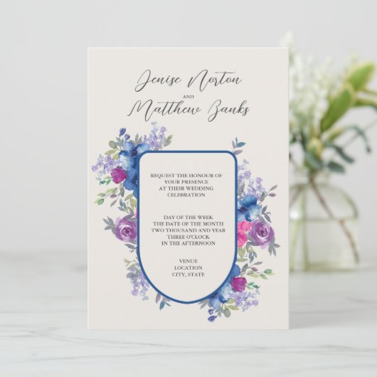 スカイダイバー ブルーとスノー ホワイトの結婚式招待状 招待状 (スタンド正面)