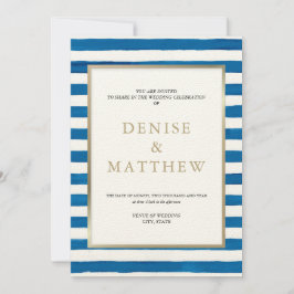 スカイダイバー ブルー ウォーターカラー ストライプ & ゴールド レタリング 招待状