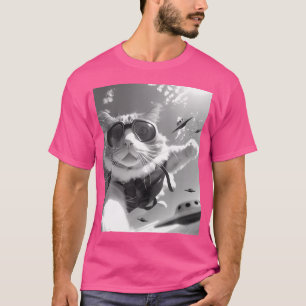 スカイダイビングおもしろいキャットセルフィーとエイリアンUfos Tシャツ