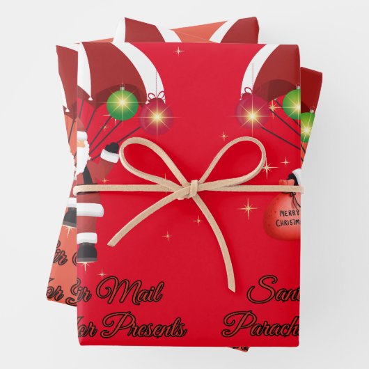 スカイダイビングサンタパラシュートエアメール ラッピングペーパーシート (インサイチュ)