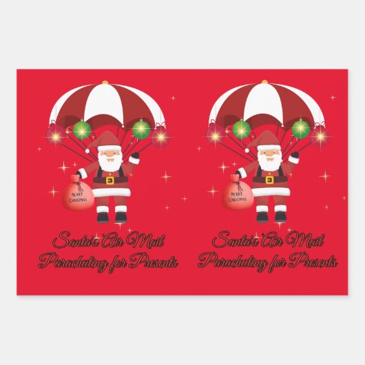 スカイダイビングサンタパラシュートエアメール ラッピングペーパーシート (正面)