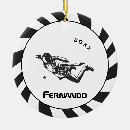 スカイダイビングスカイダイバーパラシュートの名前と年 セラミックオーナメント (正面)