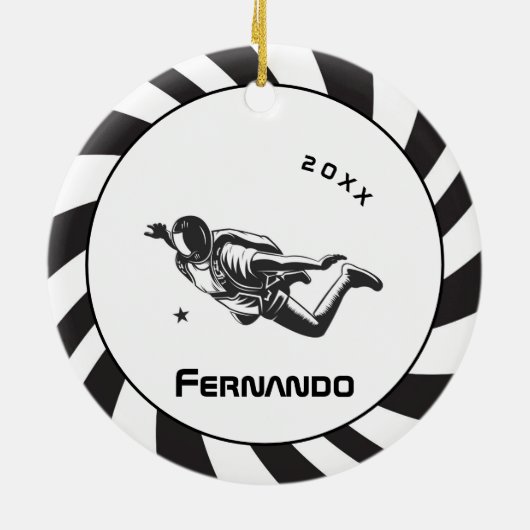 スカイダイビングスカイダイバーパラシュートの名前と年 セラミックオーナメント (裏面)